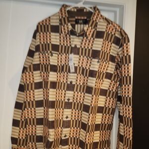 Ralph Lauren RRL Striped Plaid Shirt in Brown, Cream & Orange Trim